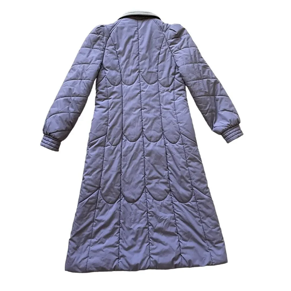 Vintage 80s Purple Puffer Jacket Long Coat Toggle Buttons Stranger Things 7/8